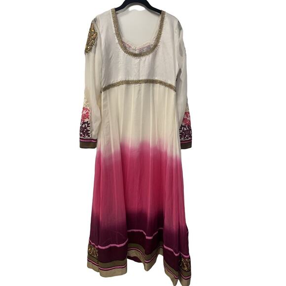 White, Pink, Purple Long Sleeve Anarkali Indian/ Pakistani/ Bengali 3 Piece - Picture 3 of 6